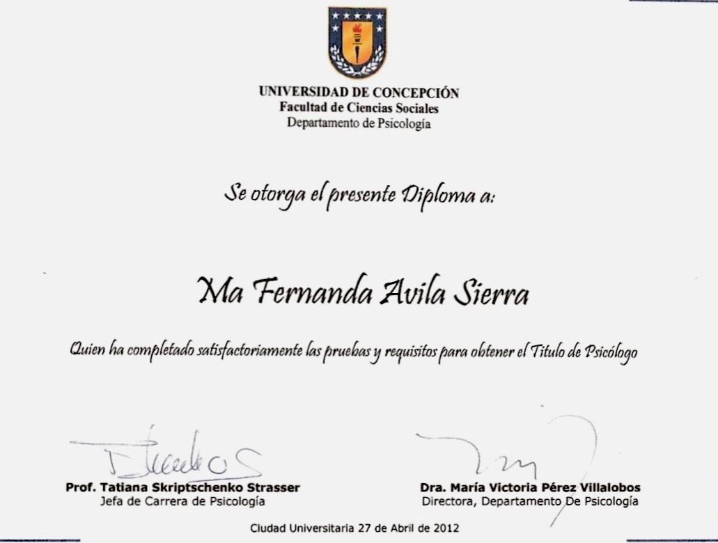 Diploma de Título de Psicóloga